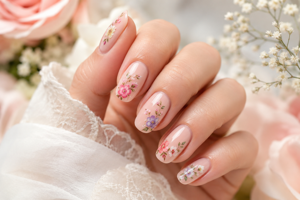 Raksha Bandhan Nail Art Ideas 2026: Elegant Designs To Match Your Ethnic Outfit 6 Floral nail art