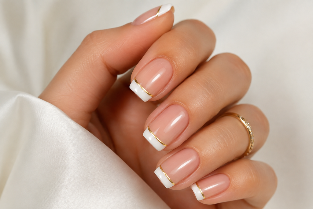 Raksha Bandhan Nail Art Ideas 2026: Elegant Designs To Match Your Ethnic Outfit 10 French tips with gold