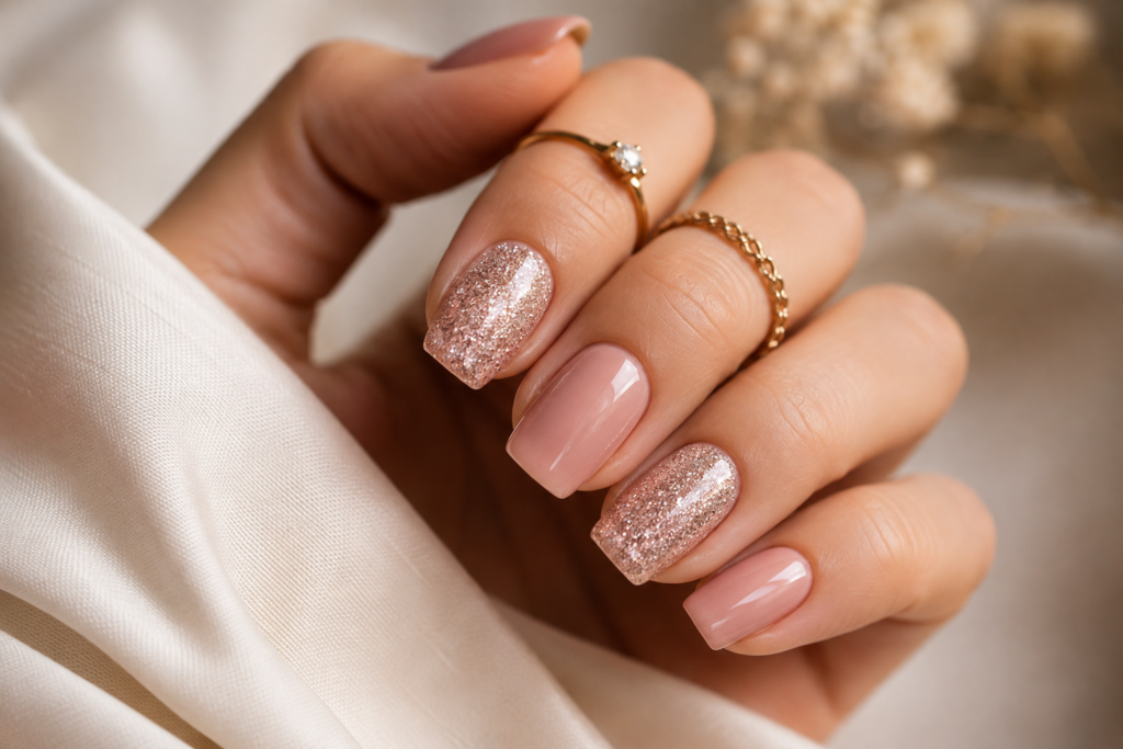 Raksha Bandhan Nail Art Ideas 2026: Elegant Designs To Match Your Ethnic Outfit 11 Glitter accent nails
