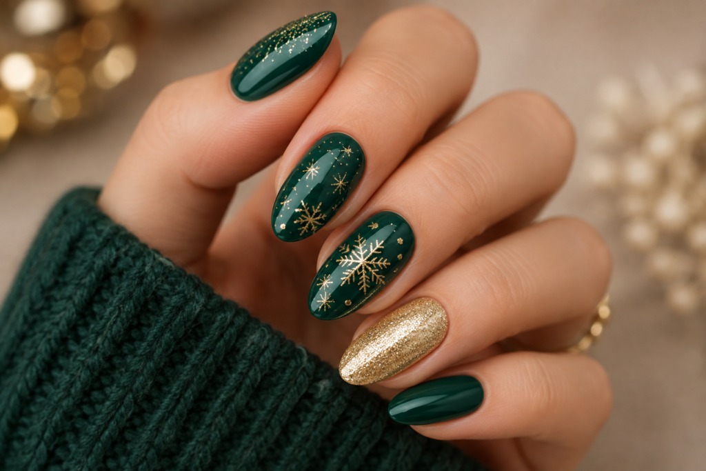 Raksha Bandhan Nail Art Ideas 2026: Elegant Designs To Match Your Ethnic Outfit 5 Green festive nails 2
