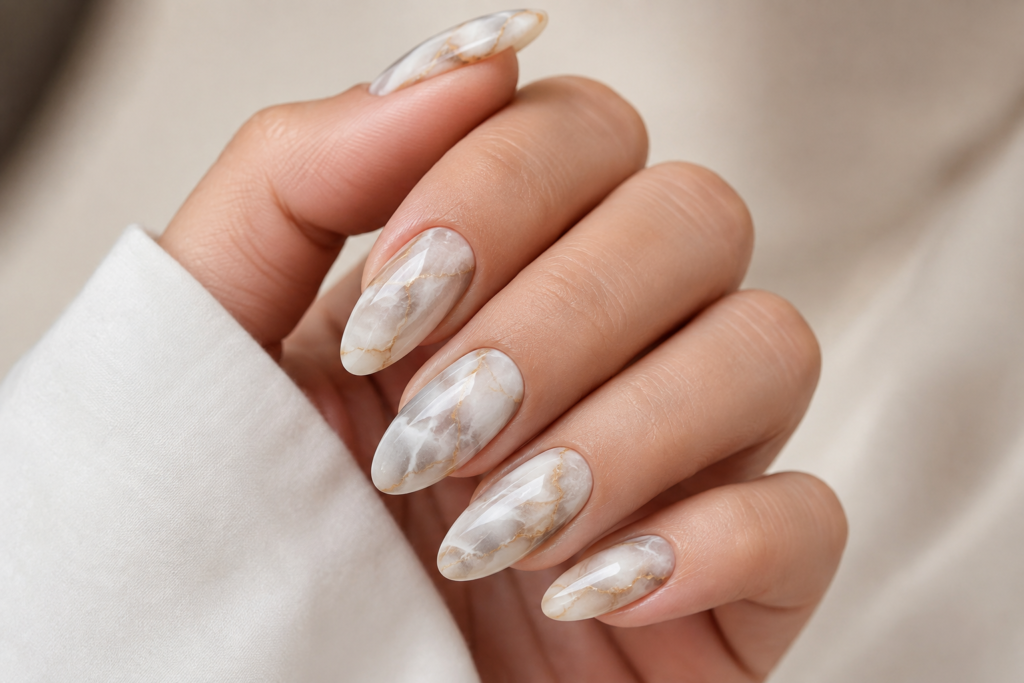 Raksha Bandhan Nail Art Ideas 2026: Elegant Designs To Match Your Ethnic Outfit 12 Marble nails