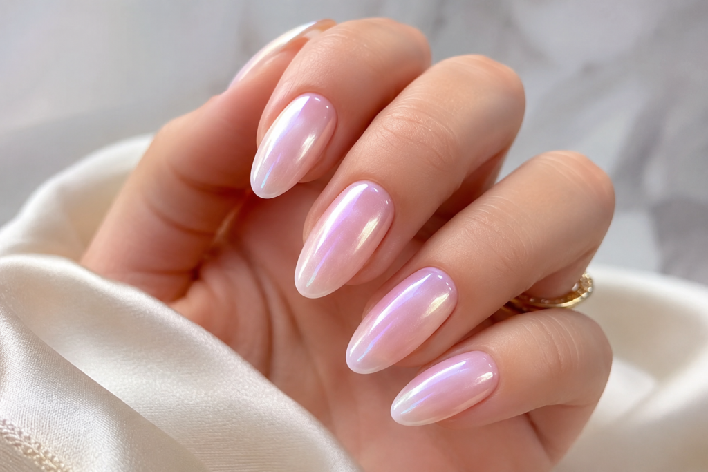 Raksha Bandhan Nail Art Ideas 2026: Elegant Designs To Match Your Ethnic Outfit 2 Pearl glazed nails